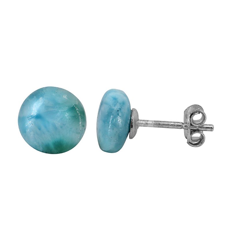 Larimar Round Stud Earrings - Sterling Silver Posts - Click Image to Close